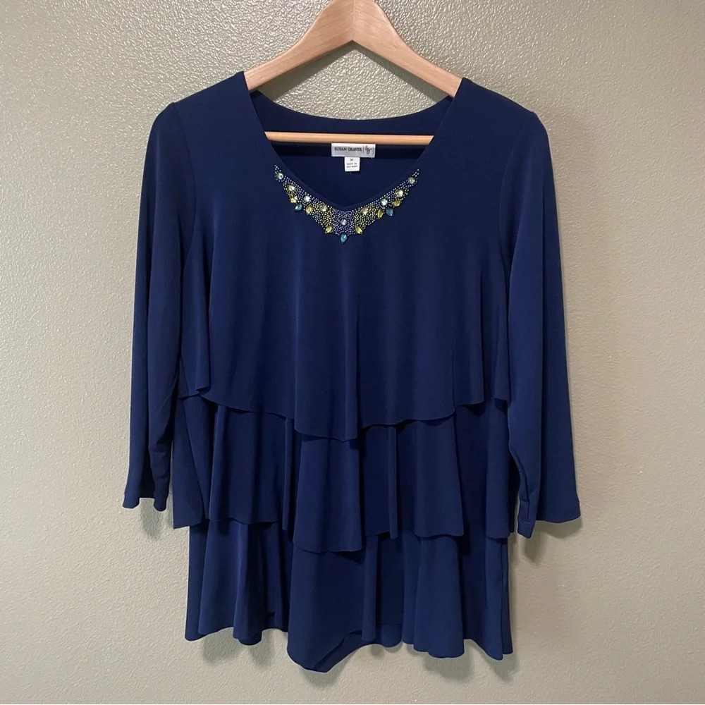 Susan Graver jeweled top- Size M